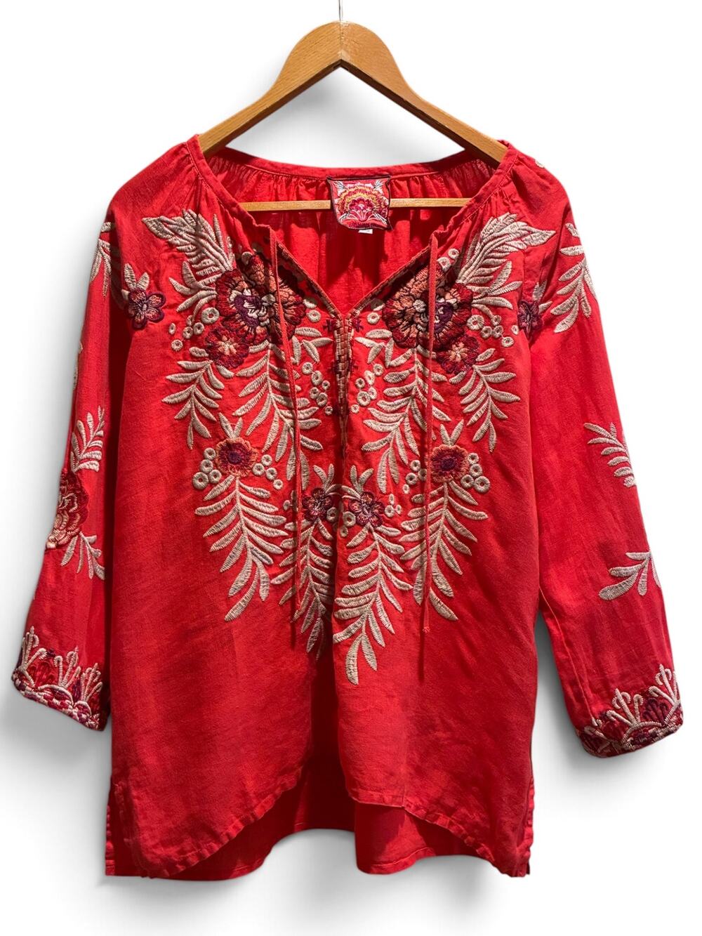 Johnny Was Maya Embroidered Linen Boho Peasant Blouse